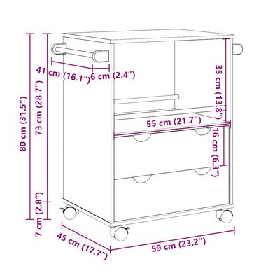 vidaXL Kjøkkenvogn OTTA 59x45x80 cm heltre furu