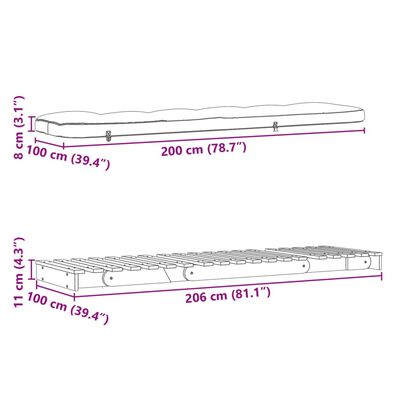 vidaXL Futonsofa med madrass 100x206x11 cm heltre douglasgran