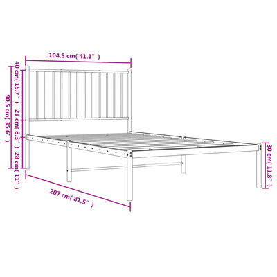 vidaXL Sengeramme i metall med hodegavl hvit 100x200 cm