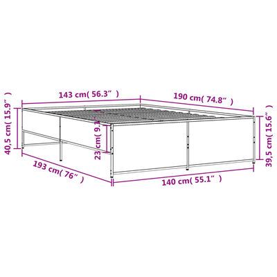 vidaXL Sengeramme sonoma eik 140x190 cm konstruert tre og metall