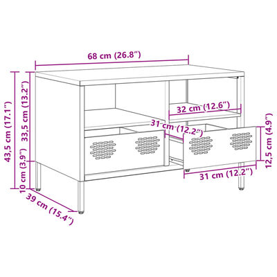 vidaXL TV-benk antrasitt 68x39x43,5 cm kaldvalset stål