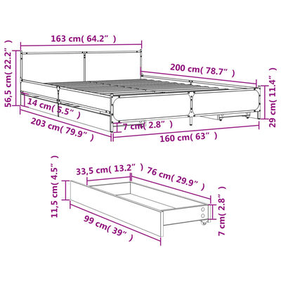 vidaXL Sengeramme med skuffer svart 160x200 cm konstruert tre