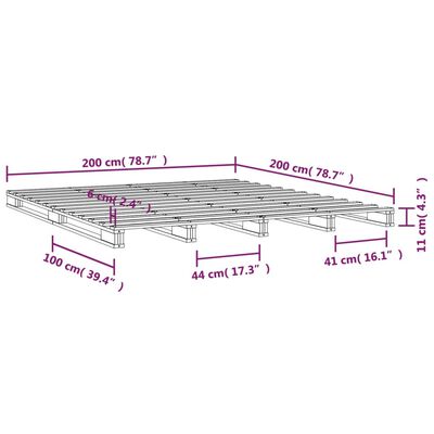 vidaXL Palleseng hvit 200x200 cm heltre furu