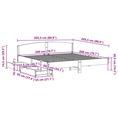 vidaXL Sengeramme med madrass 200x200 cm heltre furu