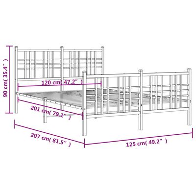 vidaXL Sengeramme i metall med hode- og fotgavl hvit 120x200 cm