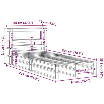 vidaXL Sengeramme uten madrass hvit 90x200 cm heltre furu