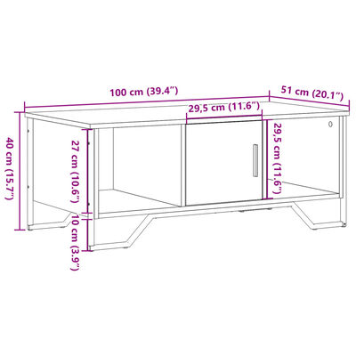 vidaXL Salongbord brun eik 100x51x40 cm konstruert tre