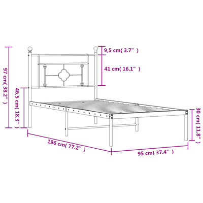 vidaXL Sengeramme i metall med hodegavl svart 90x190 cm