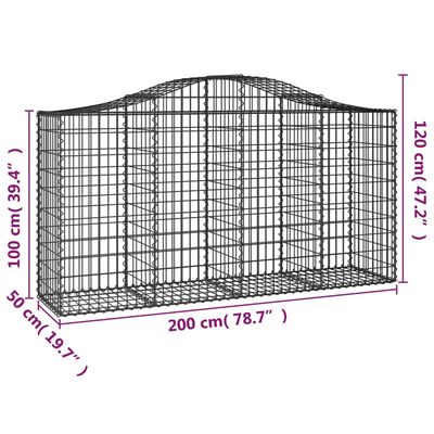 vidaXL Gabionkurver buede 15 stk 200x50x100/120 cm galvanisert jern