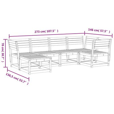 vidaXL Hagesofasett 6 deler hvit heltre furu