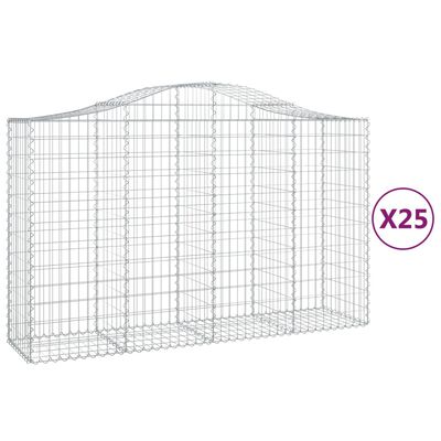 vidaXL Gabionkurver buede 25 stk 200x50x120/140 cm galvanisert jern