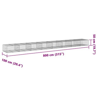 vidaXL Gabionkurv med deksel 800x100x50 cm galvanisert jern