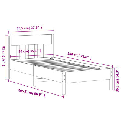 vidaXL Sengeramme uten madrass 90x200 cm heltre furu