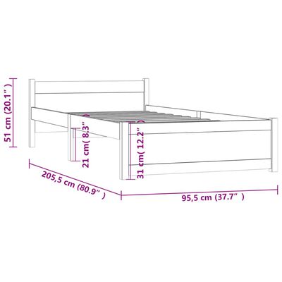 vidaXL Sengeramme hvit heltre 90x200 cm