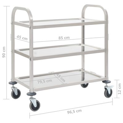 vidaXL Kjøkkentralle 3 etasjer 96,5x55x90 cm rustfritt stål