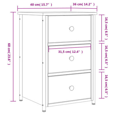 vidaXL Nattbord 2 stk svart 40x36x60 cm konstruert tre