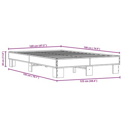 vidaXL Sengeramme røkt eik 120x190 cm konstruert tre og metall