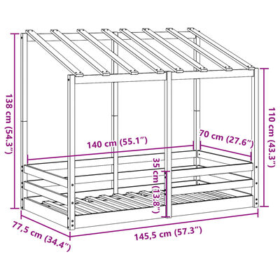 vidaXL Barneseng med tak voksbrun 70x140 cm heltre furu