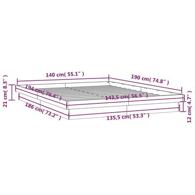 vidaXL LED-sengeramme voksbrun 140x190 cm heltre furu