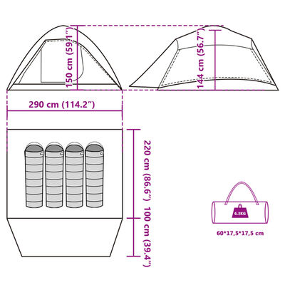 vidaXL Kuppeltelt for camping 4 personer blå vanntett