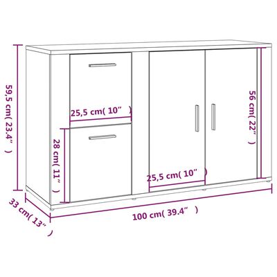 vidaXL Skjenk sonoma eik 100x33x59,5 cm konstruert tre