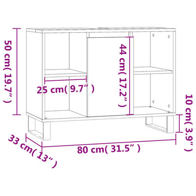 vidaXL Baderomsskap grå eik 80x33x60 cm konstruert tre