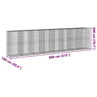 vidaXL Gabionkurv med deksel 800x100x200 cm galvanisert jern