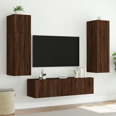 vidaXL Vegghengt TV-benker med LED-lys 2 stk brun eik 80x35x31 cm