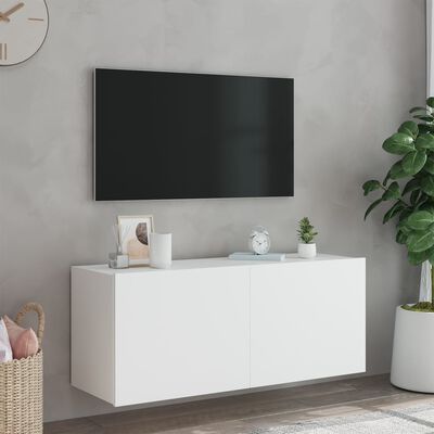 vidaXL Vegghengt TV-benk med LED hvit 100x35x41 cm