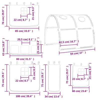 vidaXL Køyeseng for barn tunnel hvit og svart 90x200 cm heltre furu