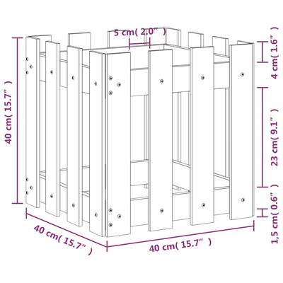 vidaXL Plantekasse med gjerdedesign hvit 40x40x40 cm heltre furu