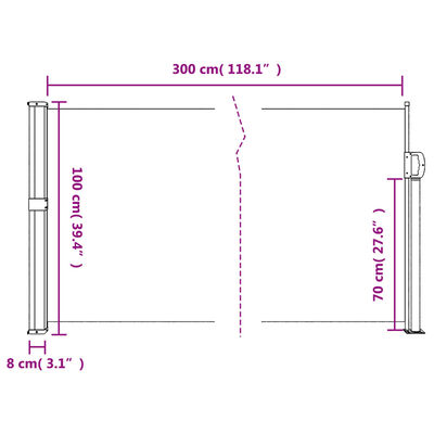 vidaXL Uttrekkbar sidemarkise hvit 100x300 cm