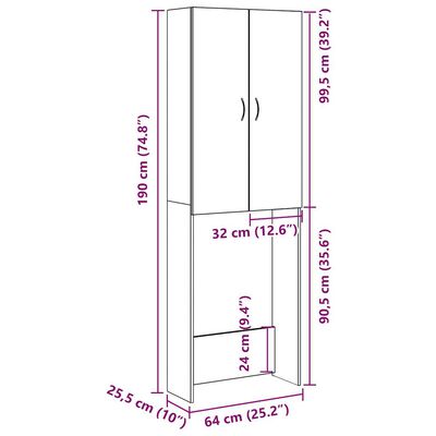 vidaXL Vaskemaskinskap gammelt tre 64x25,5x190 cm