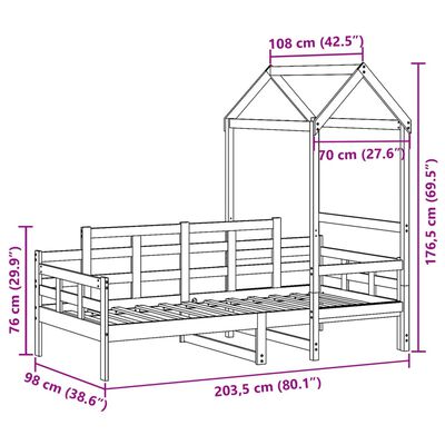 vidaXL Dagseng med tak 90x200 cm heltre furu