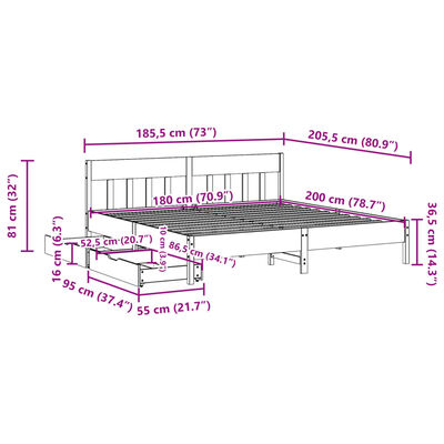 vidaXL Sengeramme uten madrass hvit 180x200 cm heltre furu