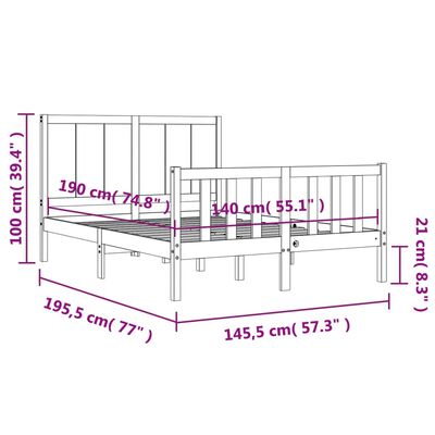 vidaXL Sengeramme med hodegavl svart 140x190 cm heltre