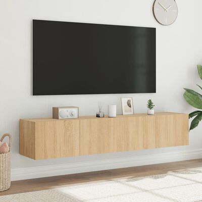 vidaXL Vegghengte TV-benker med LED 2 stk sonoma eik 80x35x31 cm