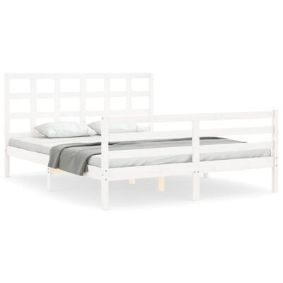 vidaXL Sengeramme med hodegavl hvit 5FT King Size heltre