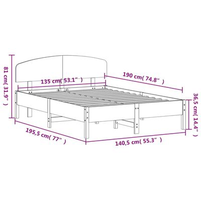 vidaXL Sengeramme med hodegavl hvit 135x190 cm heltre furu