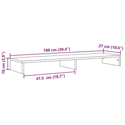 vidaXL Skjermhylle hvit 100x27x10 cm konstruert tre