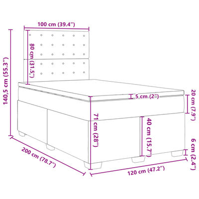 vidaXL Seng med madrass boksfjær lysegrå 120x200 cm fløyel