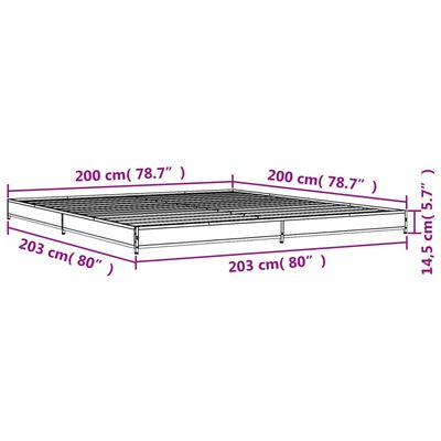 vidaXL Sengeramme brun eik 200x200 cm konstruert tre og metall