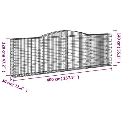 vidaXL Gabionkurver buede 5 stk 400x30x120/140 cm galvanisert jern