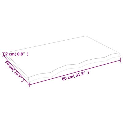 vidaXL Benkeplate til bad mørkebrun 80x50x2 cm behandlet heltre