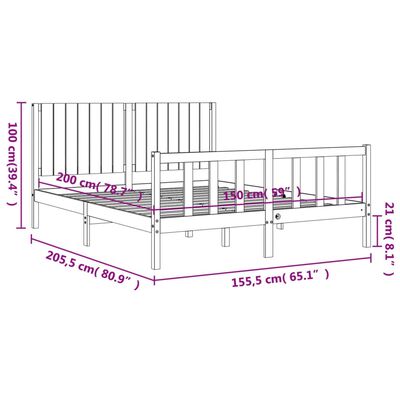 vidaXL Sengeramme med hodegavl King Size heltre