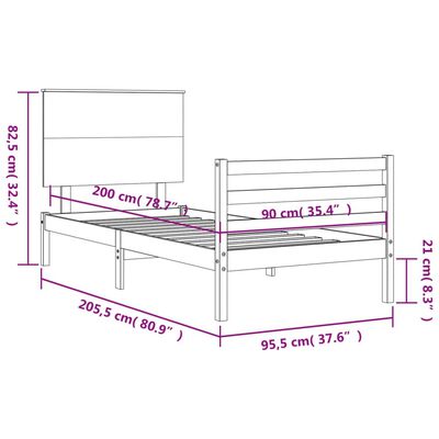 vidaXL Sengeramme med hodegavl hvit 90x200 cm heltre