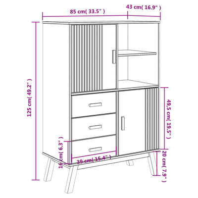 vidaXL Highboard OLDEN grå og brun 85x43x125 cm heltre furu