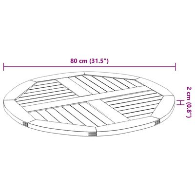 vidaXL Bordplate Ø80x2,2 cm rund heltre akasie