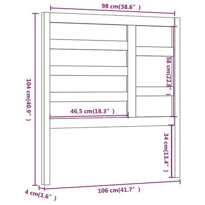 vidaXL Sengegavl grå 106x4x104 cm heltre furu