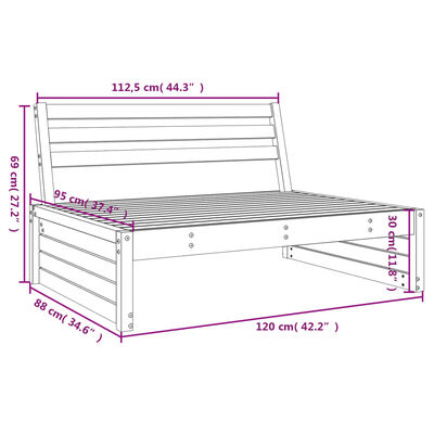 vidaXL Utendørs midtsofa hvit 120x80 cm heltre furu